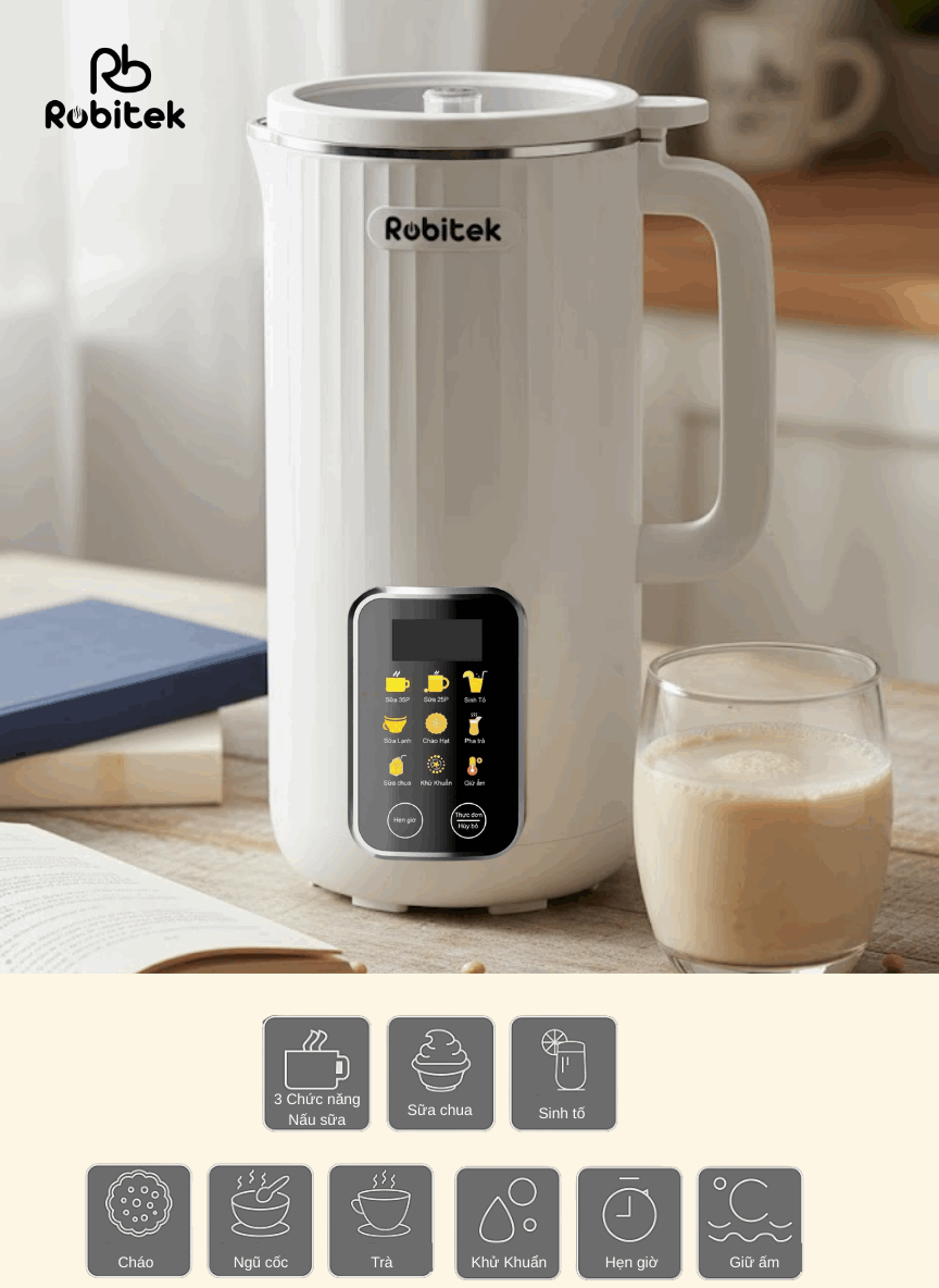 MÁY LÀM SỮA HẠT ROBITEK RCB15 – TỰ ĐỘNG ĐA CHỨC NĂNG